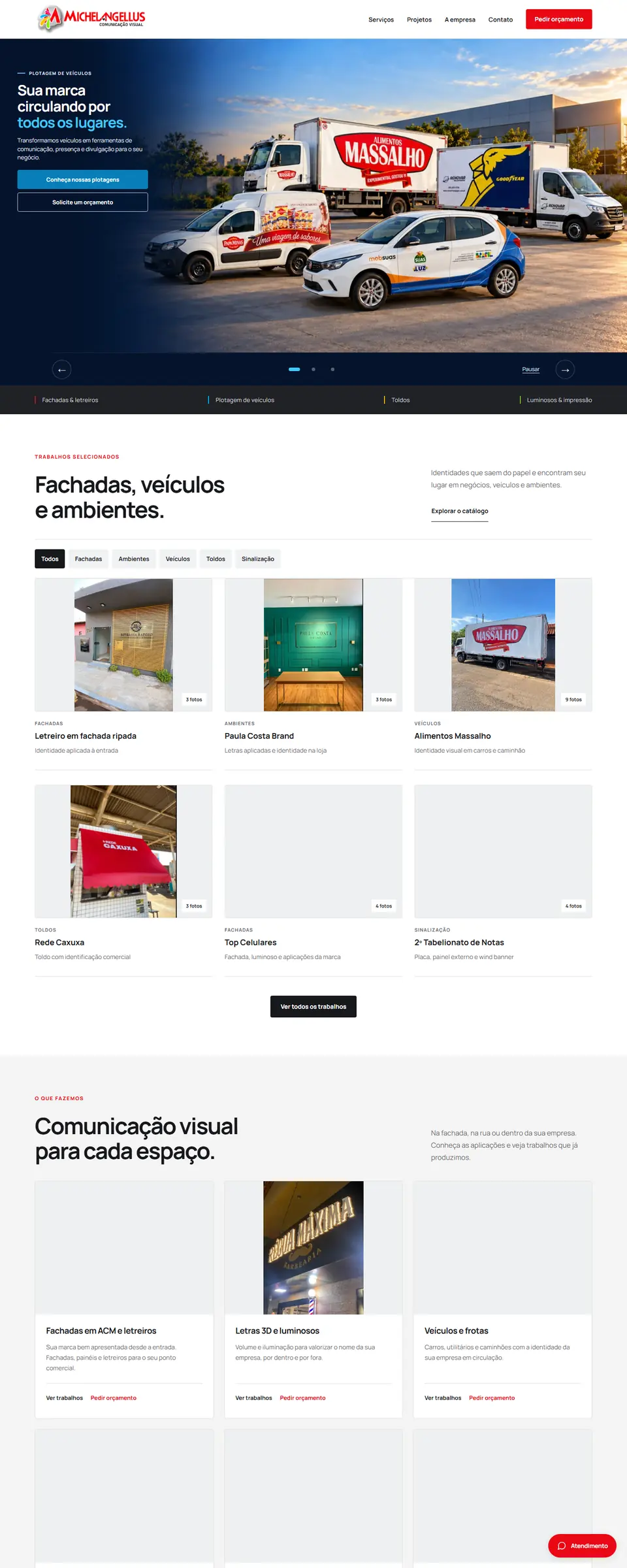 Preview com rolagem do site desenvolvido para a Michelangellus